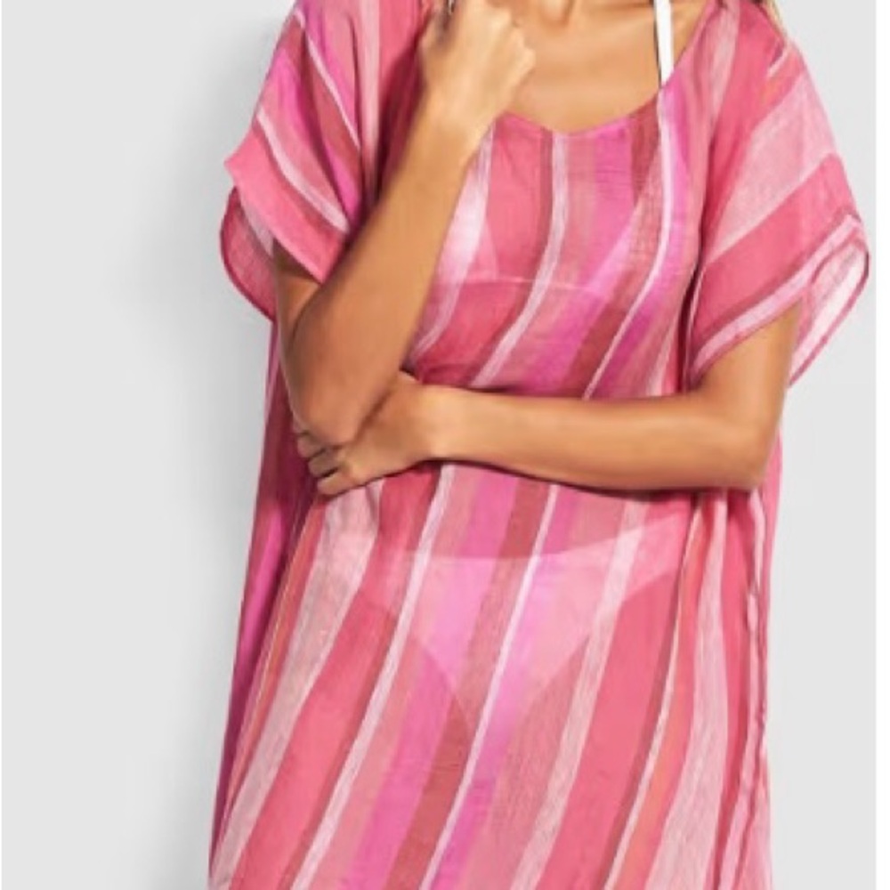 Seafolly Pink Linen Striped Swim Coverup